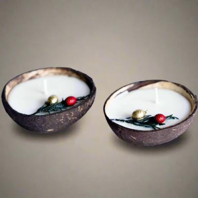 Coconut Shell Christmas Candle/Diya|Eco-Friendly Scented Soy Wax (Set of 2)