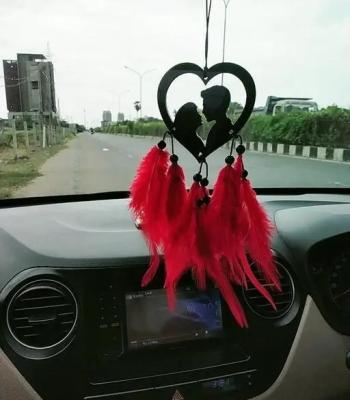 Wooden Art Deco Created couple dil red color car hanger,