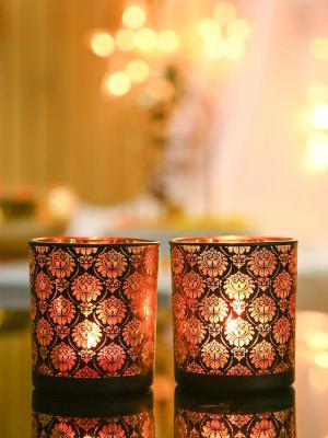 Black + Golden Flower T-Lite Holders
