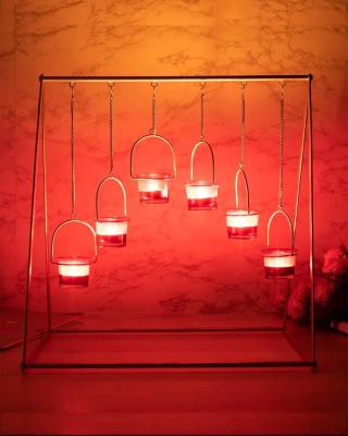 Lighting Hanging Votive T-Light Holder, 6 Votives, Diwali Lighting, Golden Colour, Iron