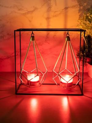 Lighting Nordic Hanging Votive Holder, Diwali Special, Black &amp;amp; Gold, Iron