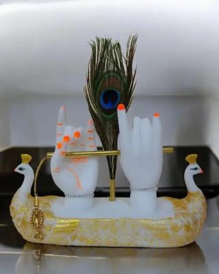 Krishna Hand with Flute Peacock Feather Idol