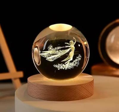 3D Crystal Ball Night Lamp | Engraved Fairy Princess &amp;amp; Half Moon