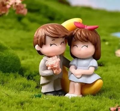 Cute cartoon moon couple giving flowers Miniature