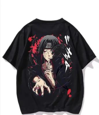 Itachi Uchiha Anime Printed Oversized drop shoulder round neck pure cotton Black t shirt for men