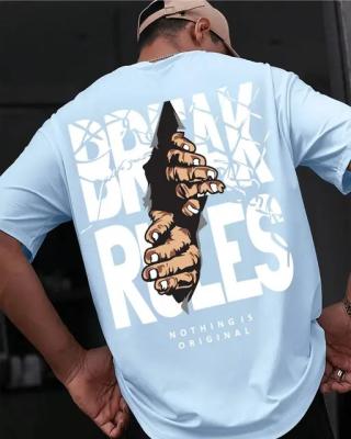 Mens Oversized Light Blue Break rules Cotton graphic printed half Sleeve t shirt